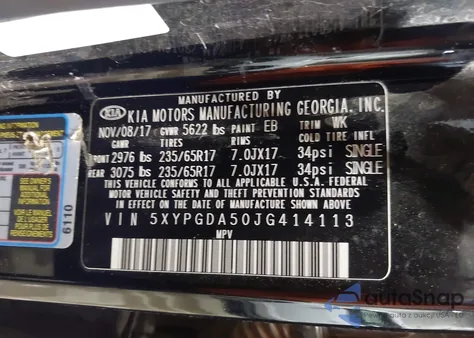 2018 Kia Sorento 3.3L Lx z USA, uszkodzony, nr VIN 5XYPGDA50JG414113